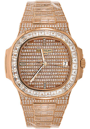 Patek Philippe Nautilus - 40mm Rose Gold Diamond Paved Case - Diamond Paved Dial - Diamond Paved Bracelet