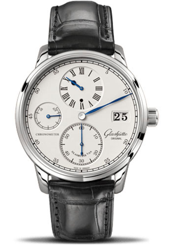 Glashütte Original Senator Chronometer Regulator - White Gold Case - Silver Dial - Black Alligator Strap - Folding Buckle
