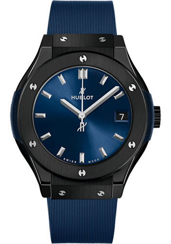 Hublot Classic Fusion Ceramic Blue Watch - 33 mm - Blue Dial - Blue Lined Rubber Strap