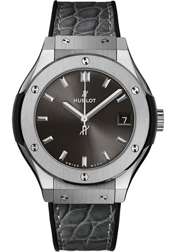 Hublot Classic Fusion Racing Grey Titanium Watch - 33 mm - Gray Dial - Black Rubber and Gray Leather Strap