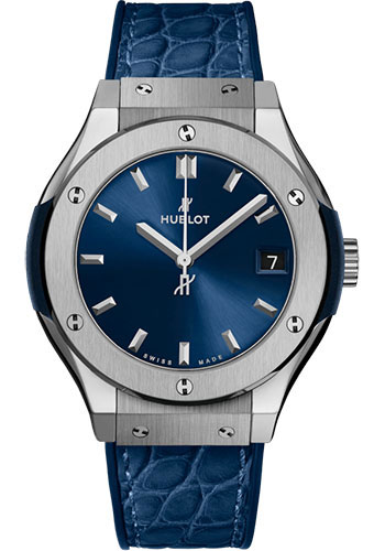 Hublot Classic Fusion Titanium Blue Watch - 33 mm - Blue Dial - Blue Rubber and Leather Strap