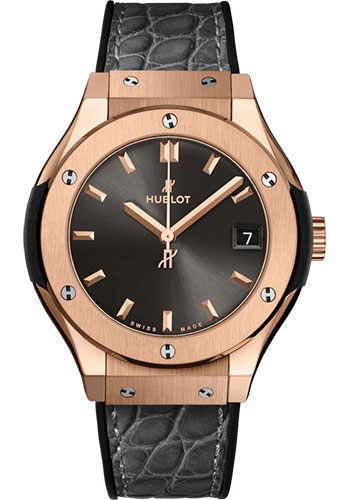 Hublot Classic Fusion Racing Grey King Gold Watch - 33 mm - Gray Dial - Black Rubber and Gray Leather Strap