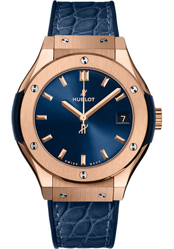Hublot Classic Fusion King Gold Blue Watch - 33 mm - Blue Dial - Blue Rubber and Leather Strap