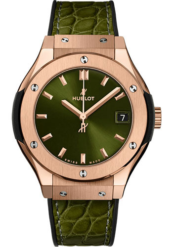 Hublot Classic Fusion King Gold Green Watch - 33 mm - Green Dial - Black Rubber and Green Leather Strap