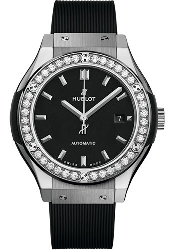 Hublot Classic Fusion Titanium Diamonds Watch - 33 mm - Black Dial - Black Rubber and Leather Strap