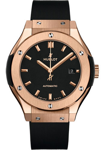 Hublot Classic Fusion King Gold Watch - 33 mm - Black Dial - Black Rubber and Leather Strap
