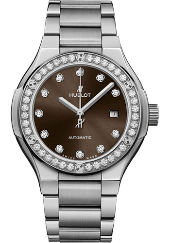 Hublot Classic Fusion Titanium Brown Diamonds Bracelet Watch - 33 mm - Brown Dial