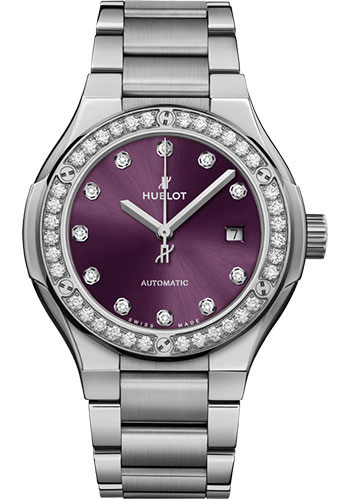 Hublot Classic Fusion Titanium Purple Diamonds Bracelet Watch - 33 mm - Purple Dial