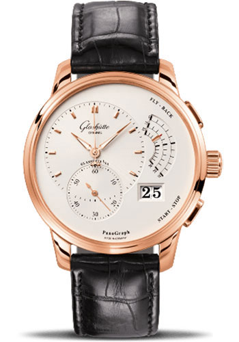 Glashütte Original PanoGraph - Red Gold Case - Silver Opalin Dial - Black Alligator Strap - Folding Buckle