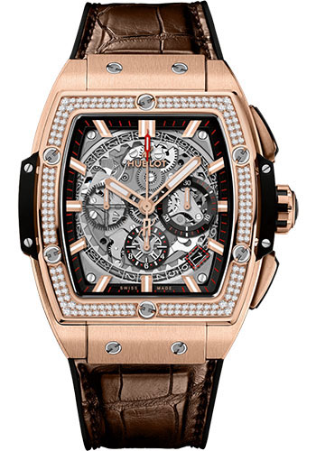 Hublot Spirit of Big Bang King Gold Diamonds Watch - 42 mm - Sapphire Dial - Black Rubber and Brown Leather Strap