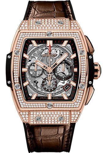 Hublot Spirit of Big Bang King Gold Pavé Watch - 42 mm - Sapphire Dial - Black Rubber and Brown Leather Strap