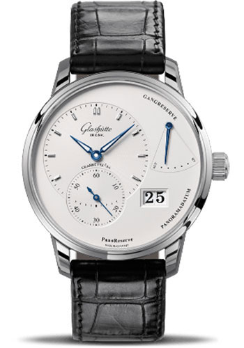 Glashütte Original PanoReserve - Steel Case - Silver Opalin Dial - Black Alligator Strap - Folding Buckle