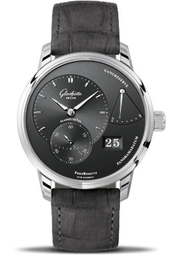Glashütte Original PanoReserve - Steel Case - Ruthenium Dial - Grey Louisiana Alligator Nubuk Leather Strap - Folding Buckle