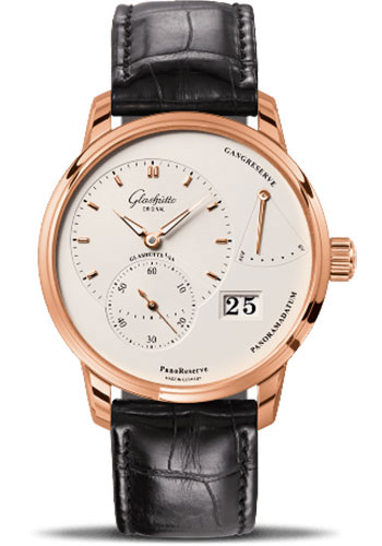 Glashütte Original PanoReserve - Red Gold Case - Silver Opalin Dial - Black Alligator Strap - Folding Buckle