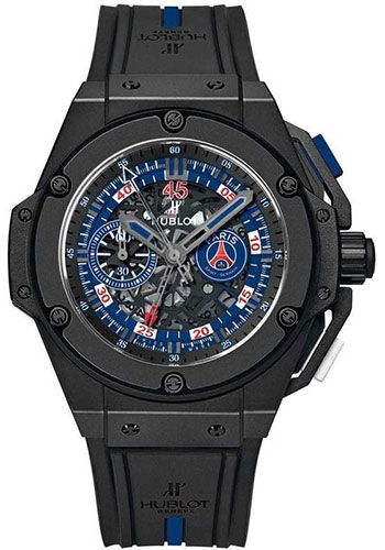 Hublot King Power Paris Saint-Germain Watch - 48 mm Black Ceramic Case - Blue PSG Logo Dial - Black and Blue Rubber Strap Limited Edition of 200