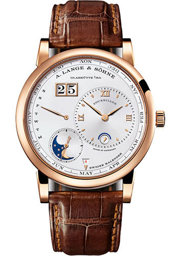 A. Lange & Söhne Lange 1 Tourbillon Perpetual Calendar Watch - 41.9mm Pink Gold Case - Silver Dial - Brown Alligator Strap