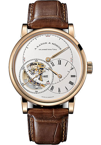 A. Lange & Söhne Richard Lange Tourbillon Pour Le Mérite Watch - 41.9mm Pink Gold Case - Silver Dial - Brown Alligator Strap