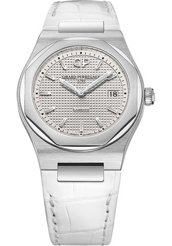 Girard-Perregaux Laureato 34 mm Watch - Steel Case - Silver Dial - White Alligator Strap