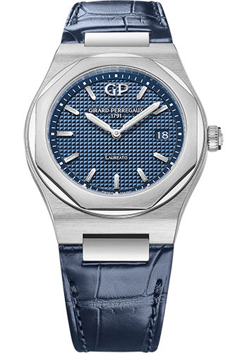 Girard-Perregaux Laureato 34 mm Watch - Steel Case - Blue Dial - Blue Alligator Strap