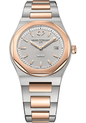 Girard-Perregaux Laureato 34 mm Watch - Steel and Pink Gold Case - Silver Dial - Bracelet