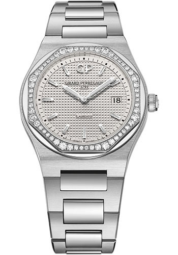 Girard-Perregaux Laureato 34 mm Watch - Steel Case - Diamond Bezel - Silver Dial - Bracelet