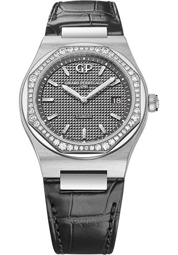 Girard-Perregaux Laureato 34 mm Watch - Steel Case - Diamond Bezel - Slate-Grey Dial - Dark Grey Alligator Strap