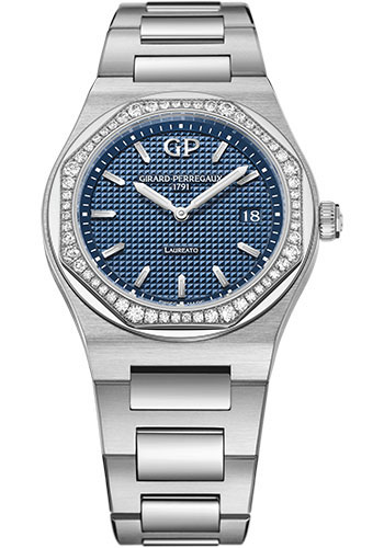 Girard-Perregaux Laureato 34 mm Watch - Steel Case - Diamond Bezel - Blue Dial - Bracelet