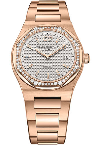 Girard-Perregaux Laureato 34 mm Watch - Pink Gold Case - Diamond Bezel - Silver Dial - Bracelet