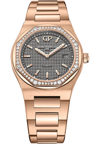Girard-Perregaux Laureato 34 mm Watch - Pink Gold Case - Diamond Bezel - Slate-Grey Dial - Bracelet