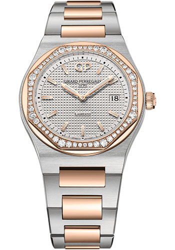 Girard-Perregaux Laureato 34 mm Watch - Steel and Pink Gold Case - Diamond Bezel - Silver Dial - Bracelet