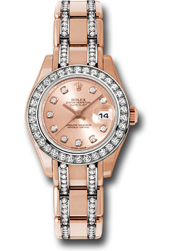 Rolex Everose Gold Lady-Datejust Pearlmaster 29 Watch - 34 Diamond Bezel - Pink Diamond Dial