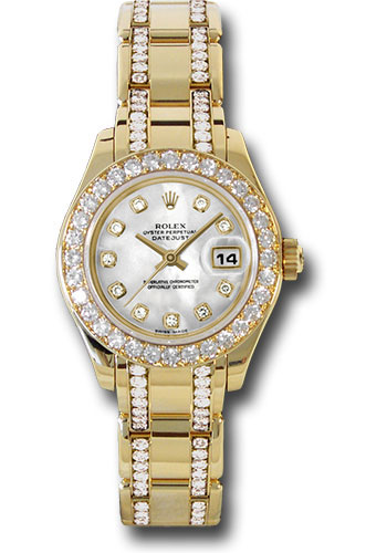 Rolex Yellow Gold Lady-Datejust Pearlmaster 29 Watch - 32 Diamond Bezel - Mother-Of-Pearl Diamond Dial