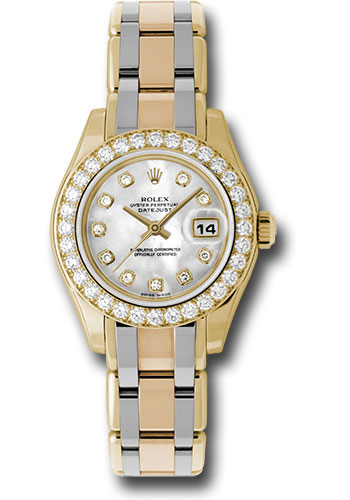 Rolex Yellow Gold Lady-Datejust Pearlmaster 29 Watch - 32 Diamond Bezel - Mother-Of-Pearl Diamond Dial