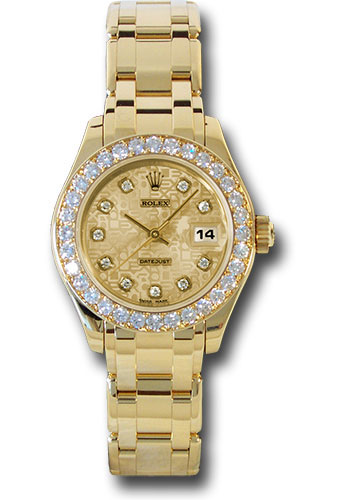 Rolex Yellow Gold Lady-Datejust Pearlmaster 29 Watch - 32 Diamond Bezel - Champagne Jubilee Diamond Dial