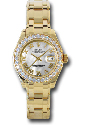 Rolex Yellow Gold Lady-Datejust Pearlmaster 29 Watch - 32 Diamond Bezel - Mother-Of-Pearl Roman Dial