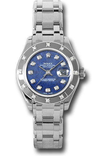 Rolex White Gold Lady-Datejust Pearlmaster 29 Watch - 12 Diamond Bezel - Sodalite Semi Precious Stone Diamond Dial