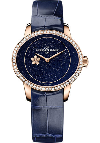 Girard-Perregaux Cat's eye Plum Blossom Watch - Pink Gold Case - Blue Alligator Strap