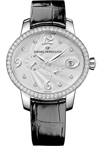 Girard-Perregaux Cat's eye Power Reserve Watch - Steel Case - Silver Dial - Black Alligator Strap
