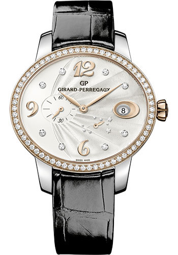 Girard-Perregaux Cat's eye Power Reserve Watch - Steel and Pink Gold Case - Silver Opaline Dial - Black Alligator Strap