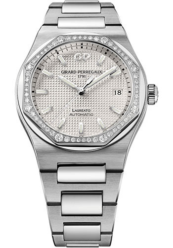 Girard-Perregaux Laureato 38 mm Watch - Diamond Bezel - Silver Dial