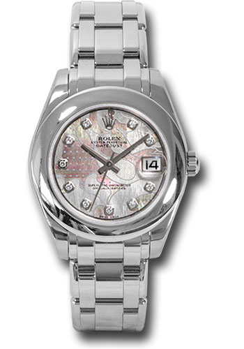 Rolex White Gold Datejust Pearlmaster 34 Watch - Domed Bezel - Goldust Dream Mother-Of-Pearl Diamond Dial