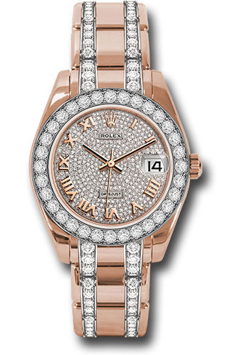 Rolex Everose Gold Datejust Pearlmaster 34 Watch - 32 Diamond Bezel - Diamond Paved Roman Dial
