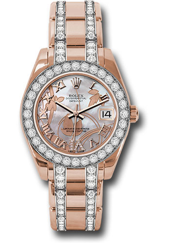 Rolex Everose Gold Datejust Pearlmaster 34 Watch - 32 Diamond Bezel - Goldust Dream Roman Dial