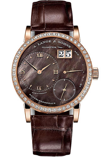 A. Lange & Söhne Little Lange 1 Soiree Watch - 36.1mm Rose Gold Case - Diamond Bezel - Mother-Of-Pearl Dial - Brown Alligator Strap