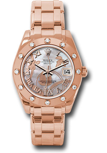 Rolex Everose Gold Datejust Pearlmaster 34 Watch - 12 Diamond Bezel - Goldust Dream Roman Dial