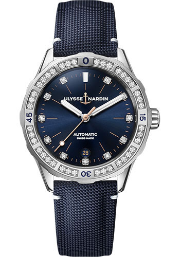 Ulysse Nardin Lady Diver 39 mm - Steel Case - Blue Diamond Dial - Fabric Strap