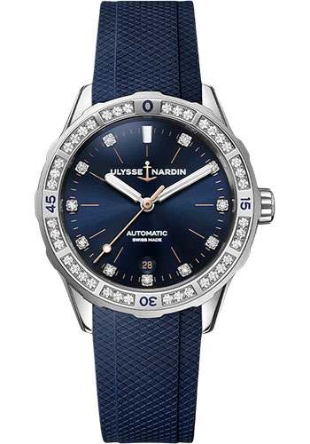 Ulysse Nardin Lady Diver 39 mm - Steel Case - Blue Diamond Dial - Rubber Strap