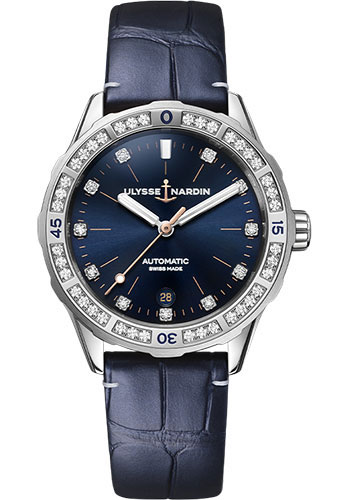 Ulysse Nardin Lady Diver 39 mm - Steel Case - Blue Diamond Dial - Leather Strap