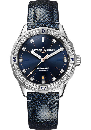 Ulysse Nardin Lady Diver 39 mm - Steel Case - Blue Diamond Dial - Leather Strap