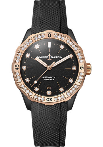 Ulysse Nardin Lady Diver 39 mm - Titanium And Rose Gold Case - Black Dial - Rubber Strap